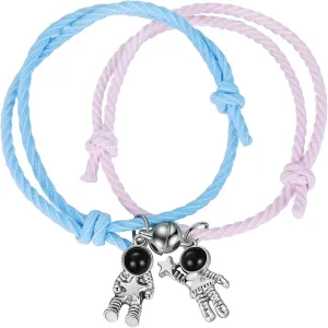 Hanreshe Astronaut Bracelets for Couples Crystal Jewelry Gifts for Mutual Attraction Matching Friendship Handmade Braided Rope 2pcs