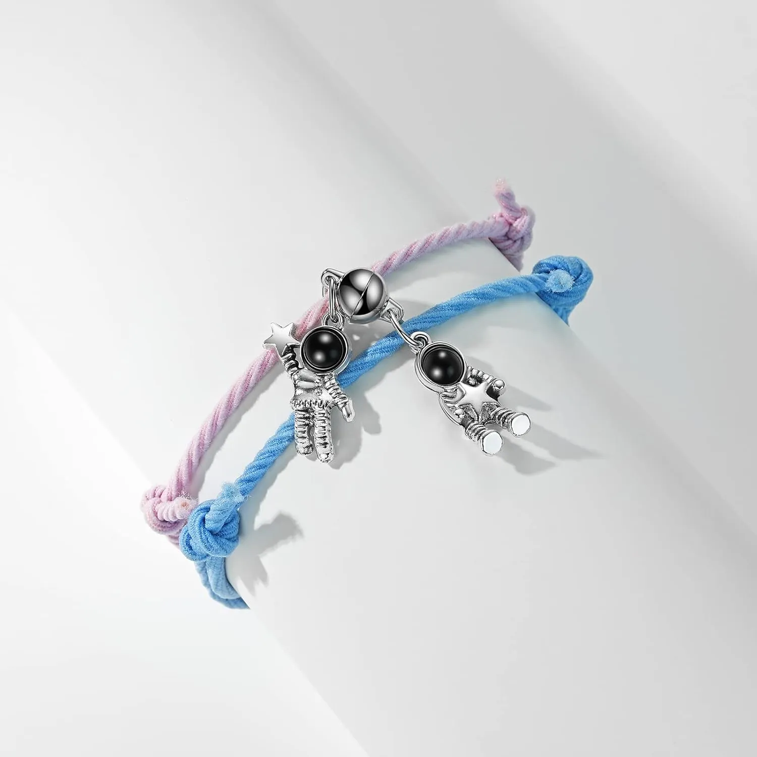 Hanreshe Astronaut Bracelets for Couples Crystal Jewelry Gifts for Mutual Attraction Matching Friendship Handmade Braided Rope 2pcs