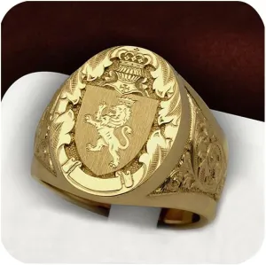 HaoMo, 925 Sterling Silver Plated 18K Yellow Gold Mens Ring Crown Lion Shield Badge Ring Royal Seal Ring Animal Pattern Hip hop Ring Cocktail Party Ring of Gift for Men Size 712 HM021 (11)