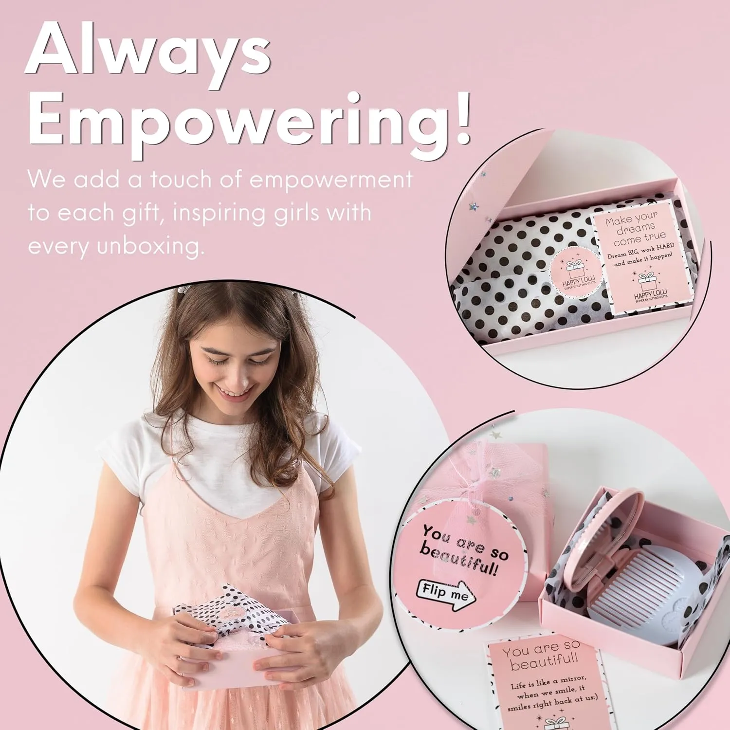 HAPPY LOLLI Gift Basket for Tween & Teen Girls  8 Trendy Gifts with Tasks & Empowering Cards  Great for Birthdays.