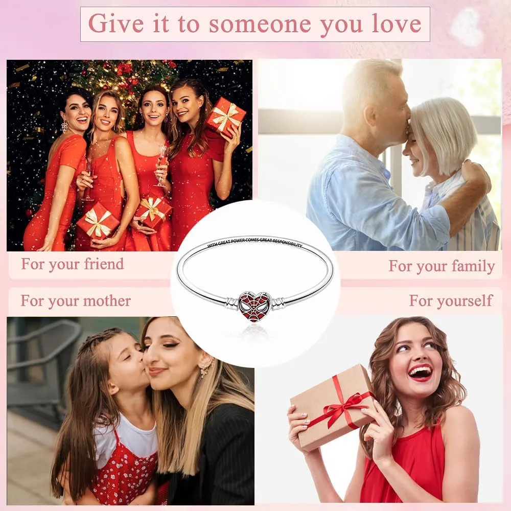 HappyStar 925 Sterling Silver Snake Chain Bracelet Fully compatible with Pandora charms, With Mickey Mouse head Clasp Charm Bracelets Gifts for Teen Women
