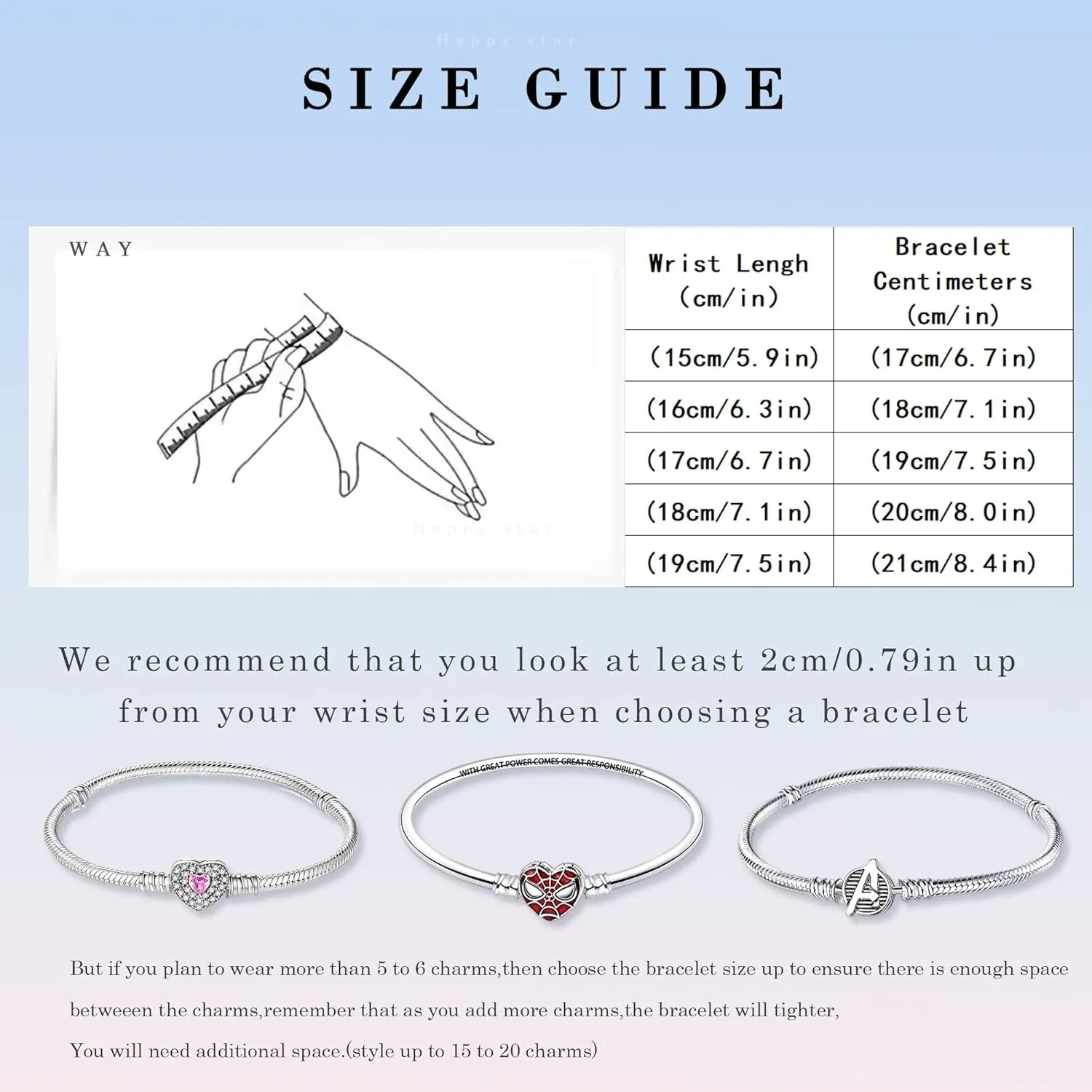 HappyStar 925 Sterling Silver Snake Chain Bracelet Fully compatible with Pandora charms, With Mickey Mouse head Clasp Charm Bracelets Gifts for Teen Women