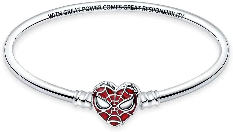 HappyStar 925 Sterling Silver Snake Chain Bracelet Fully compatible with Pandora charms, With Mickey Mouse head Clasp Charm Bracelets Gifts for Teen Women