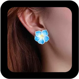 Hawaiian Flower Stud Earrings Dark Blue Plumeria Flower Earrings Bohemian Luau Beach Party Tropical Floral Earring Polymer Clay Plumeria Earring Jewelry for Women(Dark Blue)