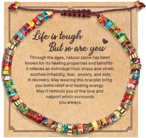 Healing Crystal Beaded Stretch Bracelet Life is Tough But So are You Bracelet with Meanningful Card Natural Stone Inspirational Bracelet for Women Men Get Well Soon Gifts Friendship Jewelry