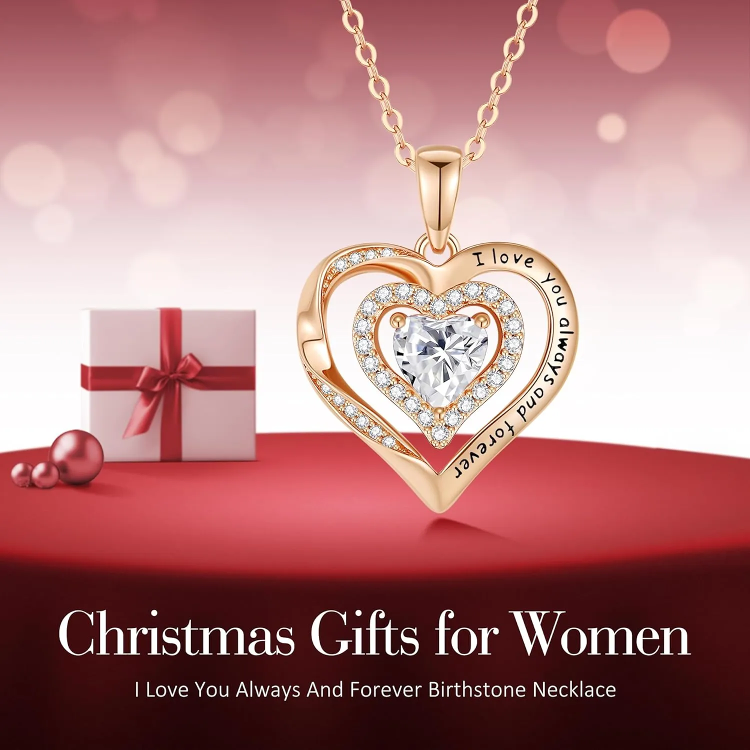 Heart Birthstone Necklaces for Women, 925 Sterling Silver Pendant Necklace Valentine's Day Gift Birthday Anniversary Christmas Jewelry Gifts for Women Mom Wife Grandmom Girlfriend Her