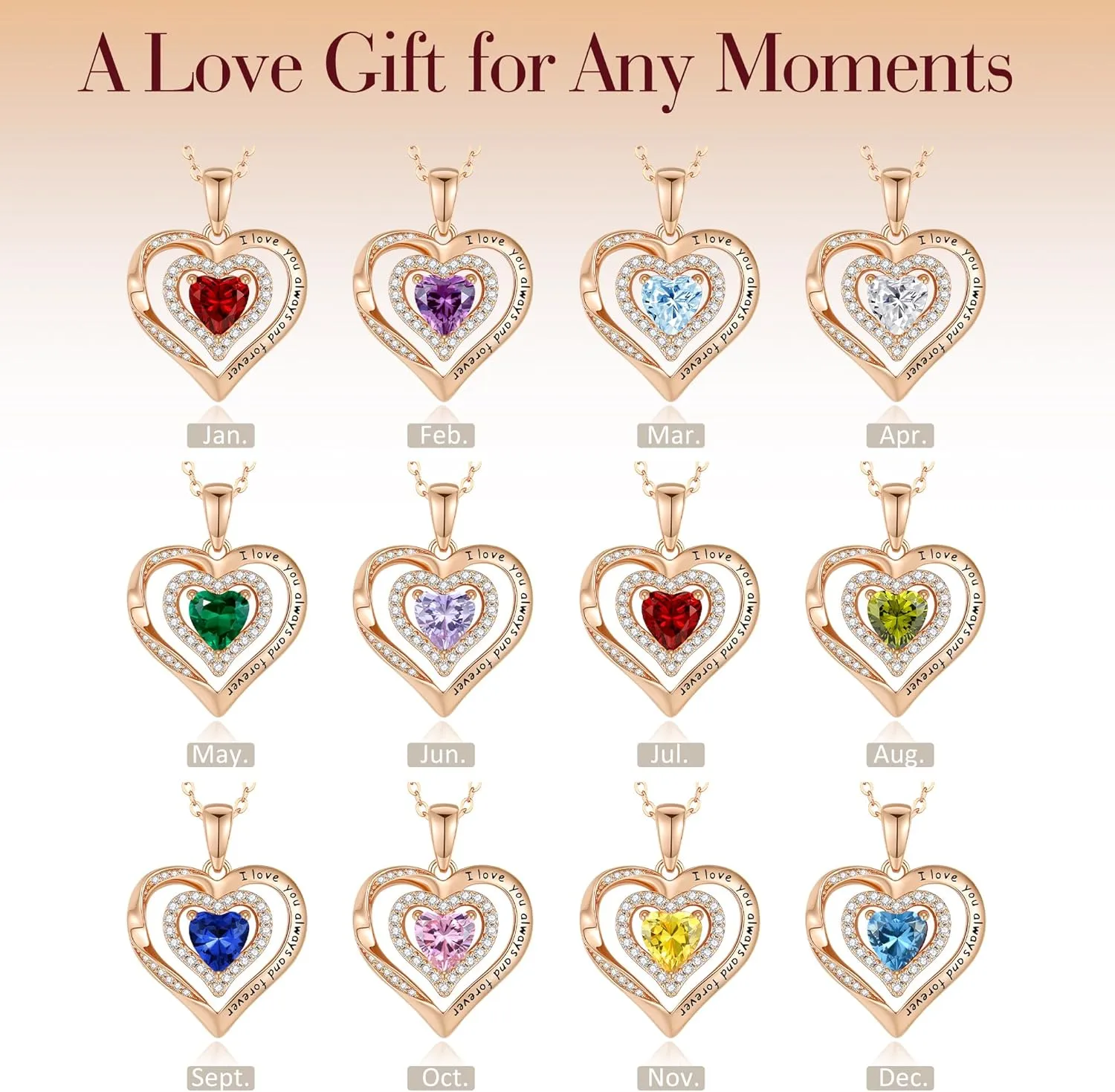 Heart Birthstone Necklaces for Women, 925 Sterling Silver Pendant Necklace Valentine's Day Gift Birthday Anniversary Christmas Jewelry Gifts for Women Mom Wife Grandmom Girlfriend Her