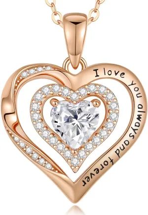 Heart Birthstone Necklaces for Women, 925 Sterling Silver Pendant Necklace Valentine's Day Gift Birthday Anniversary Christmas Jewelry Gifts for Women Mom Wife Grandmom Girlfriend Her