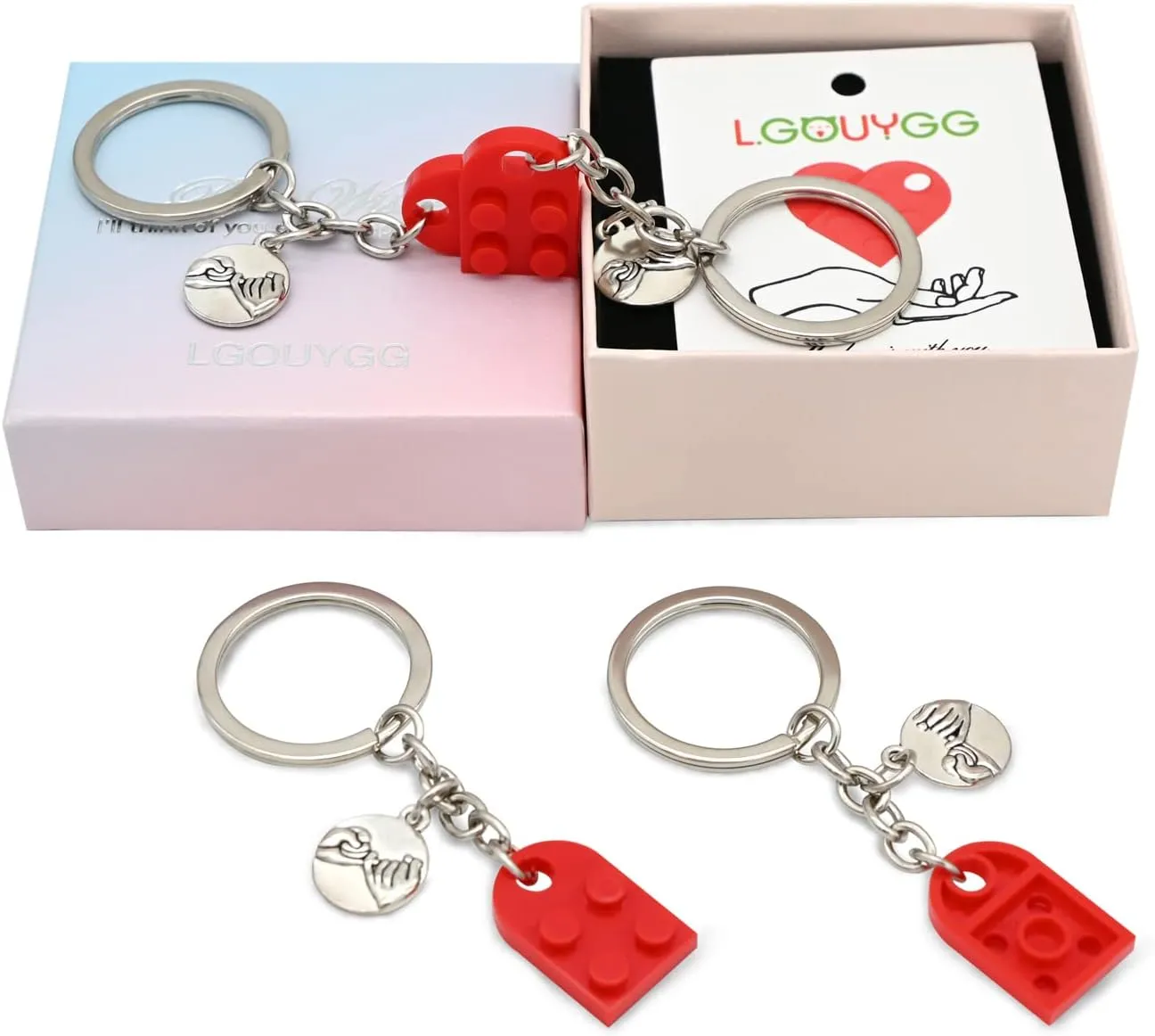 Heart Keychain for Couples Friendship, Matching Brick Keychains Set for Girlfriend, Boyfriend, Boys Girls Sweet Gifts