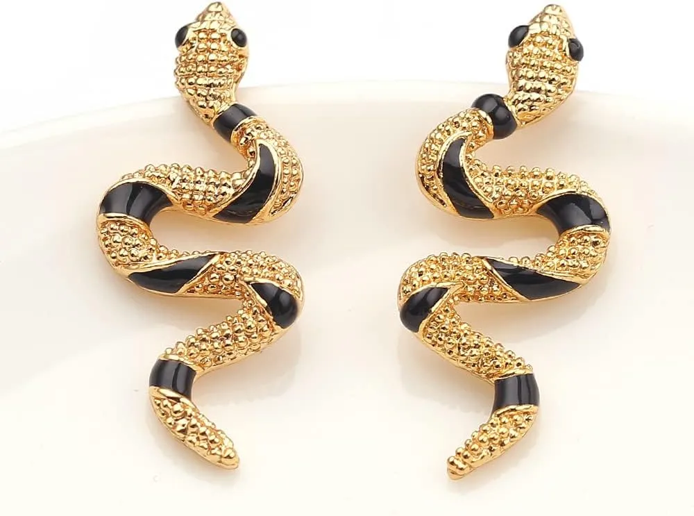 Hofar Snake Earrings Dangle Boa Hancock Pirate Empress Exaggeration Animal Snake Hook Earrings Gold Snake Cosplay Earrings for Women