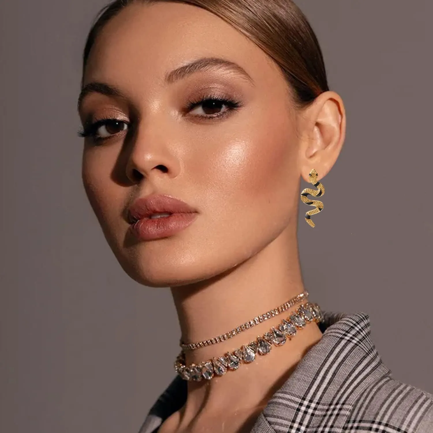 Hofar Snake Earrings Dangle Boa Hancock Pirate Empress Exaggeration Animal Snake Hook Earrings Gold Snake Cosplay Earrings for Women