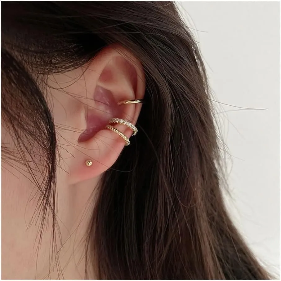 Hoops Fashion Non-Piercing Ear Cuff Small 3 Pcs Set Ear Clips Earrings for Women Jewelry Hoop Earrings (Metal Color : 07)