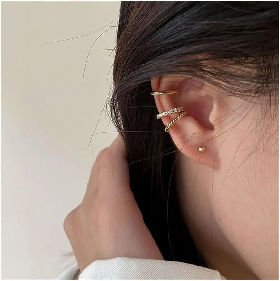 Hoops Fashion Non-Piercing Ear Cuff Small 3 Pcs Set Ear Clips Earrings for Women Jewelry Hoop Earrings (Metal Color : 07)