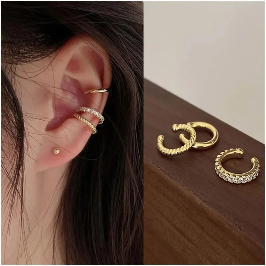Hoops Fashion Non-Piercing Ear Cuff Small 3 Pcs Set Ear Clips Earrings for Women Jewelry Hoop Earrings (Metal Color : 07)