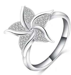 HUKQBUNX 925 Sterling Silver five petals slightly inlaid with diamonds full of zircon Datura flowers fashion creative ring women's precious couple ring size6-7
