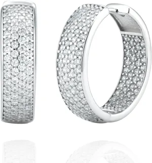 Hypoallergenic 925 Sterling Silver WIDE Cubic Zirconia Huggie Hoop Earrings for Women