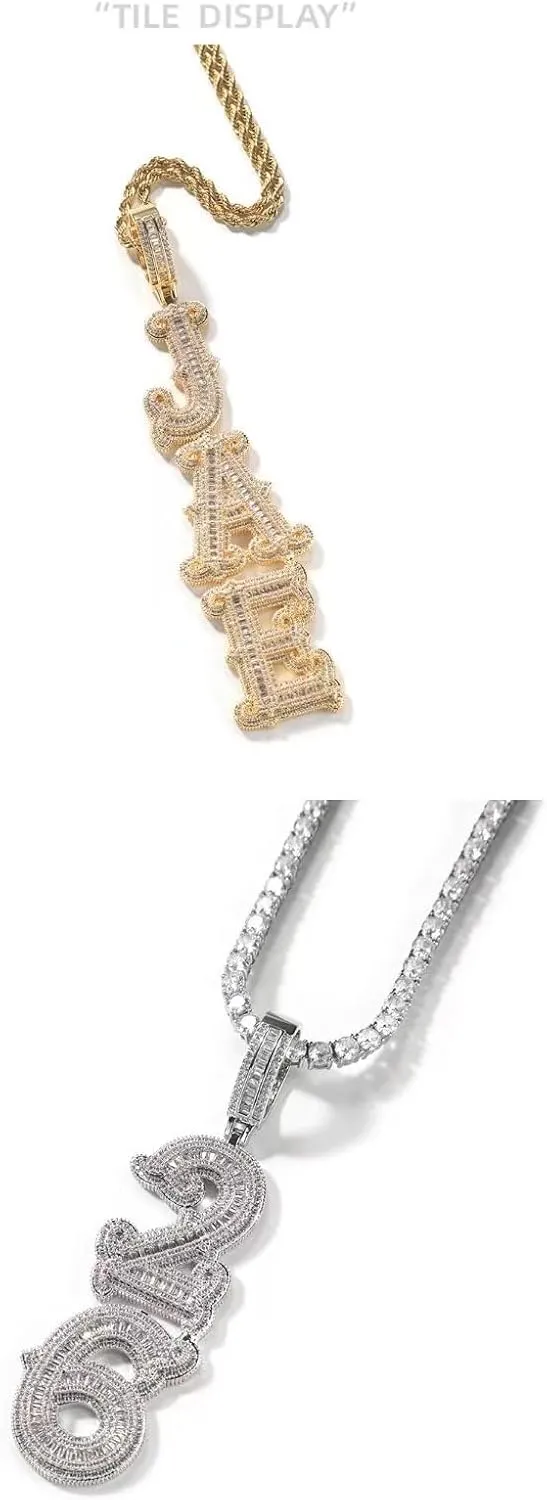 Iced Out Chain Pendant Custom Vertical A-Z Initial Letters Pendant Pendant Hip Hop Necklace Pendant Silver/Gold Plated Jewelry for Men Women