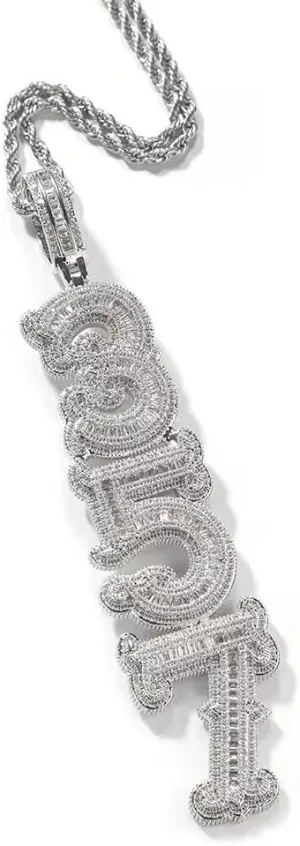 Iced Out Chain Pendant Custom Vertical A-Z Initial Letters Pendant Pendant Hip Hop Necklace Pendant Silver/Gold Plated Jewelry for Men Women
