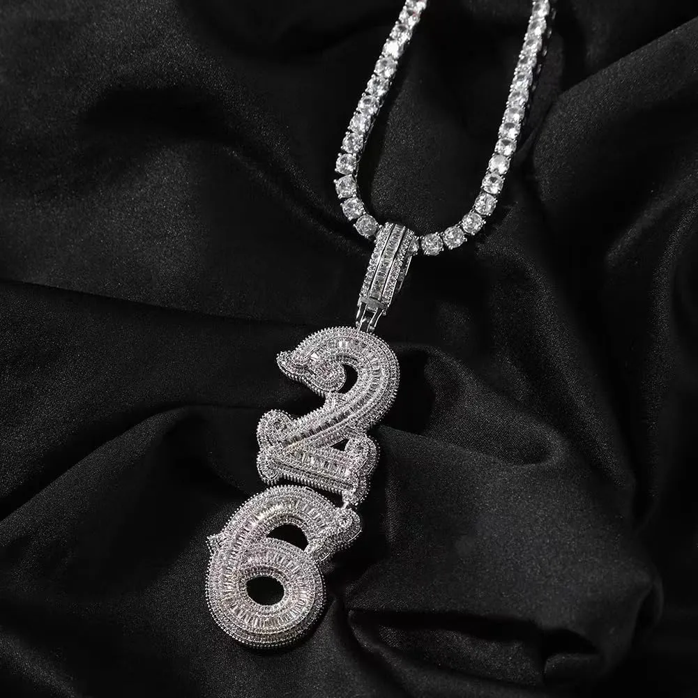 Iced Out Chain Pendant Custom Vertical A-Z Initial Letters Pendant Pendant Hip Hop Necklace Pendant Silver/Gold Plated Jewelry for Men Women