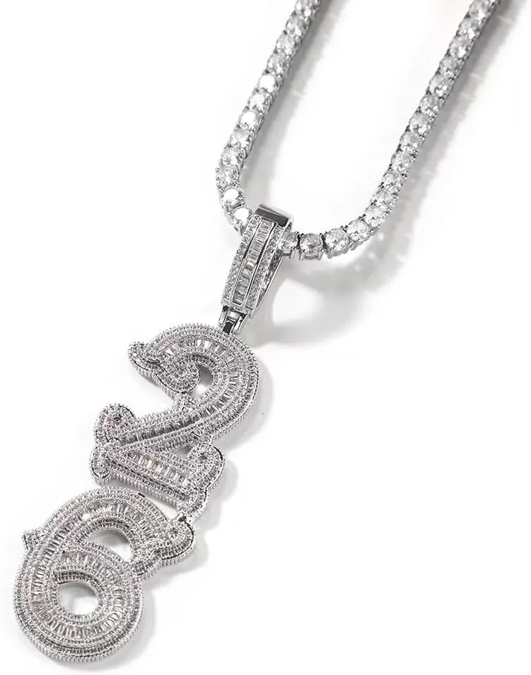 Iced Out Chain Pendant Custom Vertical A-Z Initial Letters Pendant Pendant Hip Hop Necklace Pendant Silver/Gold Plated Jewelry for Men Women