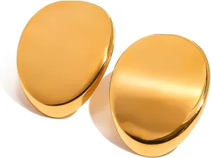 ICYROSE Premium Stainless Steel with real gold plated Statement Trendy Gold oval Retro Discs Large Round Button Dome Chunky Vintage Stud Earrings for Women 6795 (Hypoallergenic)