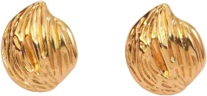 ICYROSE Premium Stainless Steel with real gold plated Statement Trendy Textured Geometric Button Dome Seashell Stud Earrings for Women 2834 (Hypoallergenic)