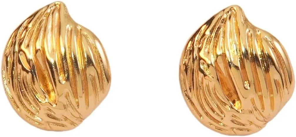 ICYROSE Premium Stainless Steel with real gold plated Statement Trendy Textured Geometric Button Dome Seashell Stud Earrings for Women 2834 (Hypoallergenic)
