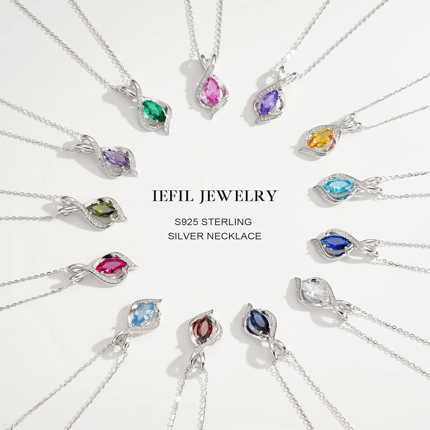 Iefil Marquise Sparkle Birthstone Pendant Charm Necklace for Women, 925 Sterling Silver Pendant Birthstone Necklace Anniversary Birthday Gifts for Women Teens Daughter Wife Girlfriend