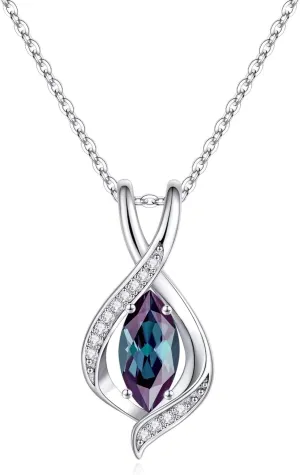 Iefil Marquise Sparkle Birthstone Pendant Charm Necklace for Women, 925 Sterling Silver Pendant Birthstone Necklace Anniversary Birthday Gifts for Women Teens Daughter Wife Girlfriend