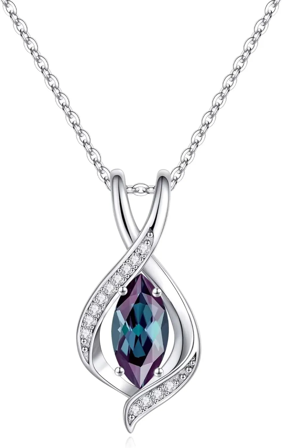 Iefil Marquise Sparkle Birthstone Pendant Charm Necklace for Women, 925 Sterling Silver Pendant Birthstone Necklace Anniversary Birthday Gifts for Women Teens Daughter Wife Girlfriend