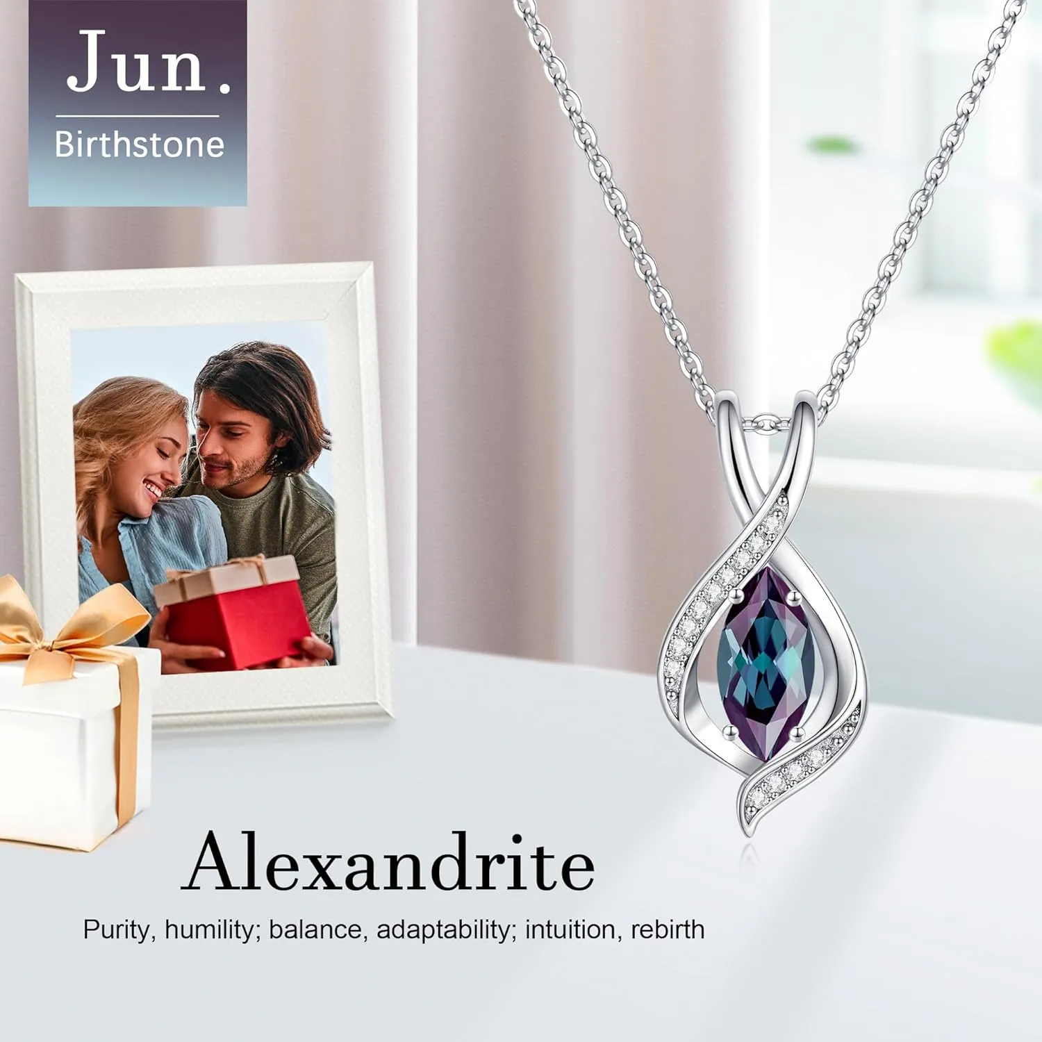 Iefil Marquise Sparkle Birthstone Pendant Charm Necklace for Women, 925 Sterling Silver Pendant Birthstone Necklace Anniversary Birthday Gifts for Women Teens Daughter Wife Girlfriend