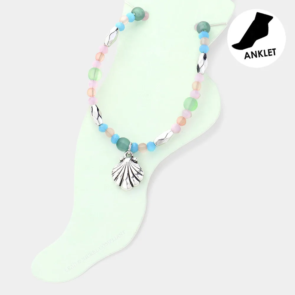iLLASPARKZ Antique Metal Shell Charm Beaded Anklet