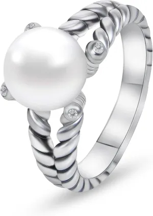 Imitation Pearl Ring Antique Designer Twisted Cable Wire Artificial Pearl Band Rings for Women Fashion Brand Wedding Jewelry Gift