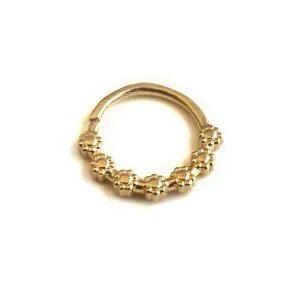 Indian Tribal Hoop Gold Plated Ear Piercing Jewelry, Flowers Shaped, fits also Rook, Septum, Cartilage, Helix and Tragus, 18g, Handmade by Alagia