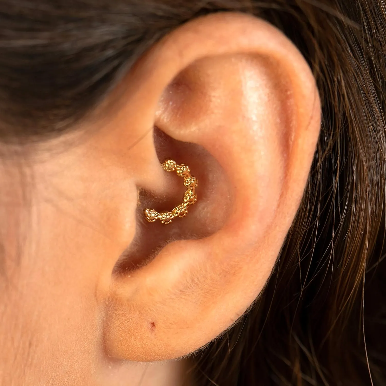 Indian Tribal Hoop Gold Plated Ear Piercing Jewelry, Flowers Shaped, fits also Rook, Septum, Cartilage, Helix and Tragus, 18g, Handmade by Alagia
