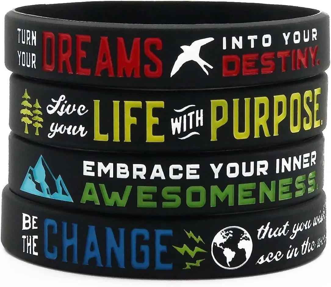 Inkstone - Positive Message Bracelets (Set of 4) - Inspirational Jewelry with Motivational Sayings for Men Women Teens