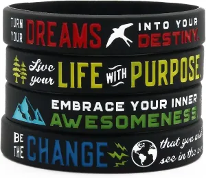 Inkstone - Positive Message Bracelets (Set of 4) - Inspirational Jewelry with Motivational Sayings for Men Women Teens