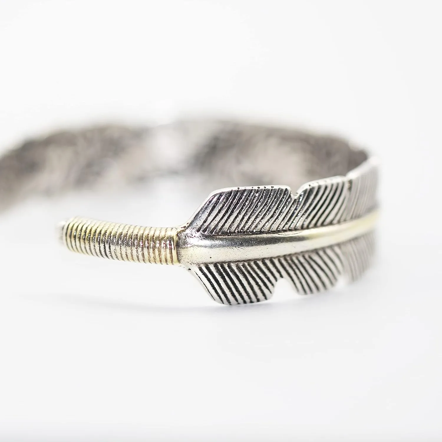Innocence S999 Antique Silver Plated Wide Feather Cuff Bracelet For Men Women Adjustable Retro Twisted Feathers Bracelets Gift Jewelry