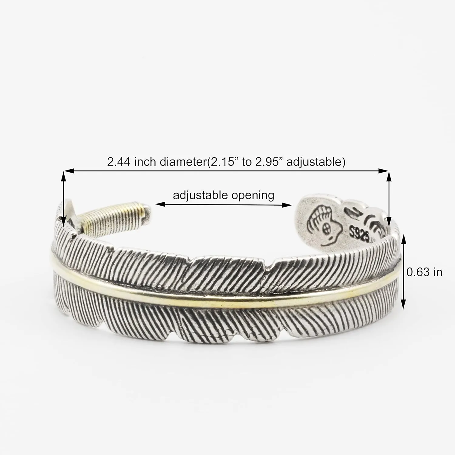 Innocence S999 Antique Silver Plated Wide Feather Cuff Bracelet For Men Women Adjustable Retro Twisted Feathers Bracelets Gift Jewelry