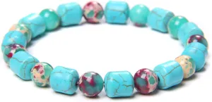 Irregular Shape Turquois Bracelets Men Handmade Elastic Spacer Blue Stone Beads Bangle Women Friendship Couples Vintage Jewelry,15,17cm