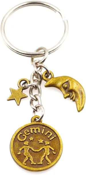 It's All About...You! Bronze Zodiac Sign Moon & Star Keychain Horoscope Constellations Astrological 12 Signs