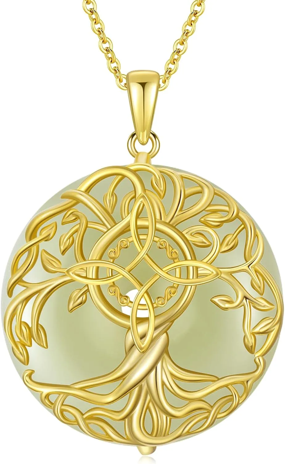 Jade Tree of Life Necklace 14k Gold Plated Sterling Silver Celtic Family Tree Jewelry Birthday Mothers Day Christmas Gifts for Women Mom Her