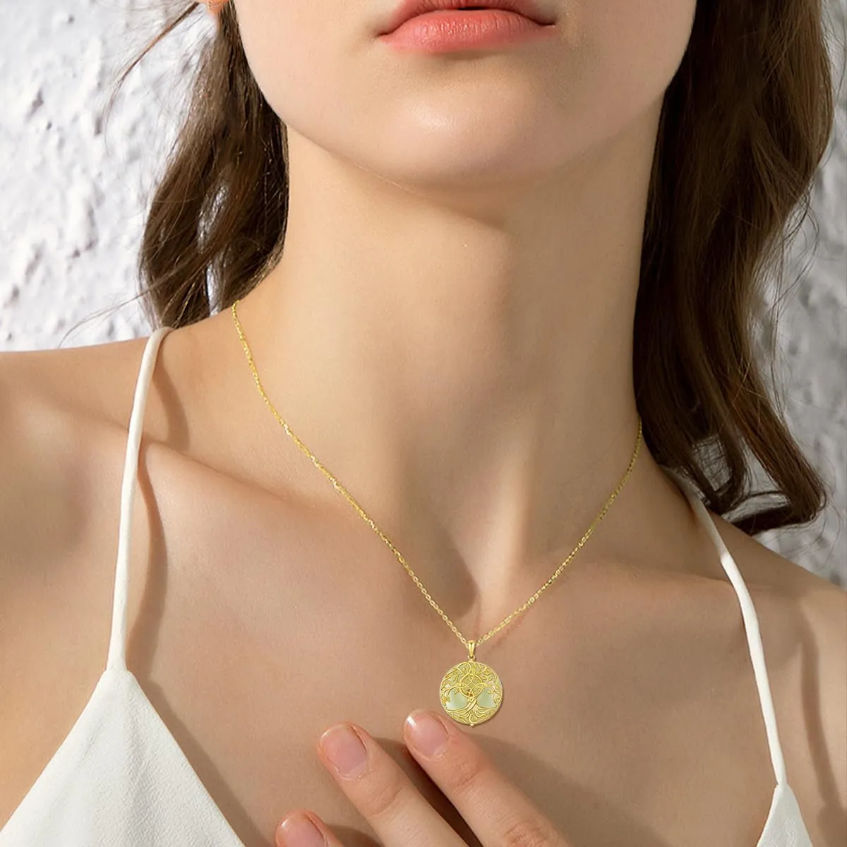 Jade Tree of Life Necklace 14k Gold Plated Sterling Silver Celtic Family Tree Jewelry Birthday Mothers Day Christmas Gifts for Women Mom Her