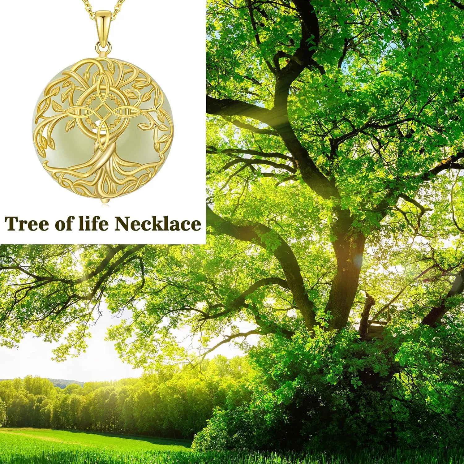 Jade Tree of Life Necklace 14k Gold Plated Sterling Silver Celtic Family Tree Jewelry Birthday Mothers Day Christmas Gifts for Women Mom Her