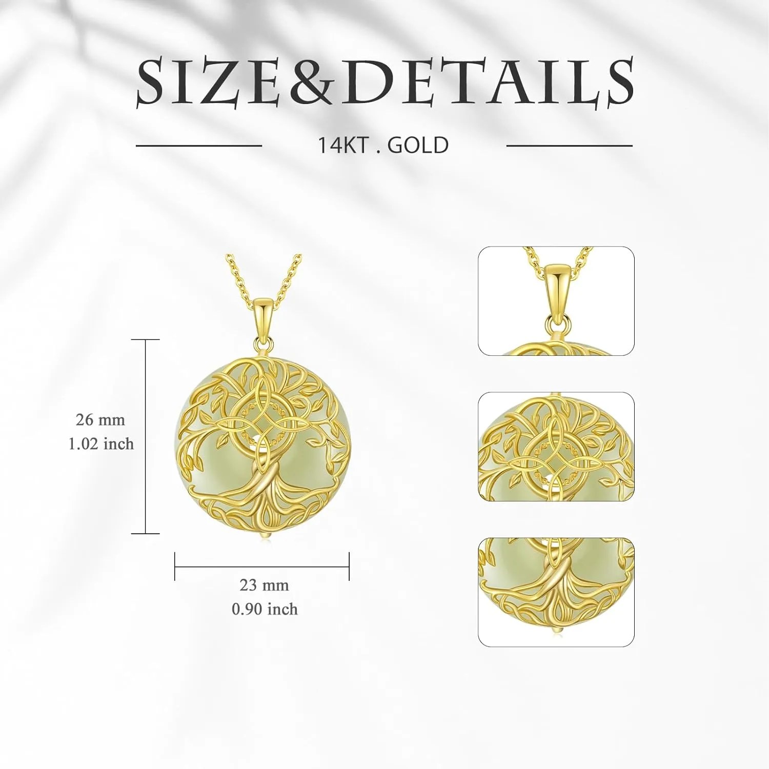 Jade Tree of Life Necklace 14k Gold Plated Sterling Silver Celtic Family Tree Jewelry Birthday Mothers Day Christmas Gifts for Women Mom Her