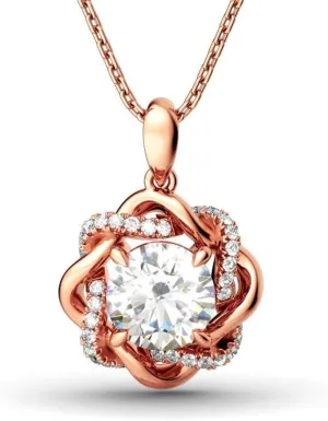 Jeulia Women S925 Sterling Silver Flower Necklace Chain White Diamond Pendant Necklace with Long Hollow Chain Mothers Valentine's Day Jewelry Gift