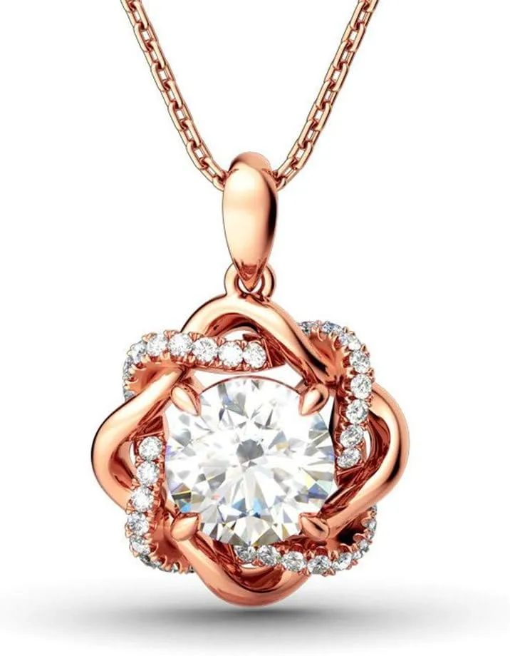 Jeulia Women S925 Sterling Silver Flower Necklace Chain White Diamond Pendant Necklace with Long Hollow Chain Mothers Valentine's Day Jewelry Gift