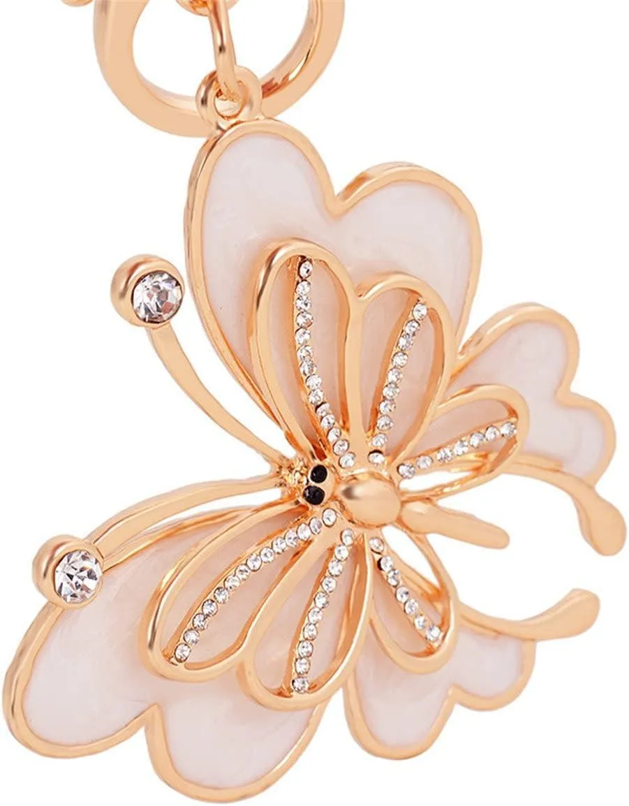 JewelbeautyGold Tone Cute Butterfly Bag Charm Keychain Car Key Chain with Key Rings for Women Girls Gifts (White)