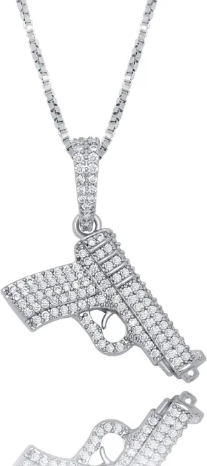 JINAO 925 Sterling Silver Dainty Rifle Hand Gun Desert Eagle Pendant 14K Gold Plated Fully Iced Out Cubic Zirconia Necklace Gift for Men Women