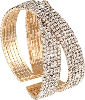 Jojomina Silver Rhinestone Bracelet for Women Multilayer Crystal Layered Cuff Bracelets Bridal Jewelry for Prom Party Wedding Dating